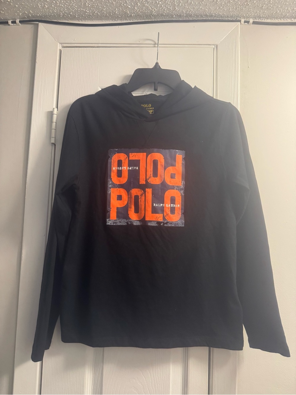 Ralph Lauren Black Hoodie with Orange POLO Graphic